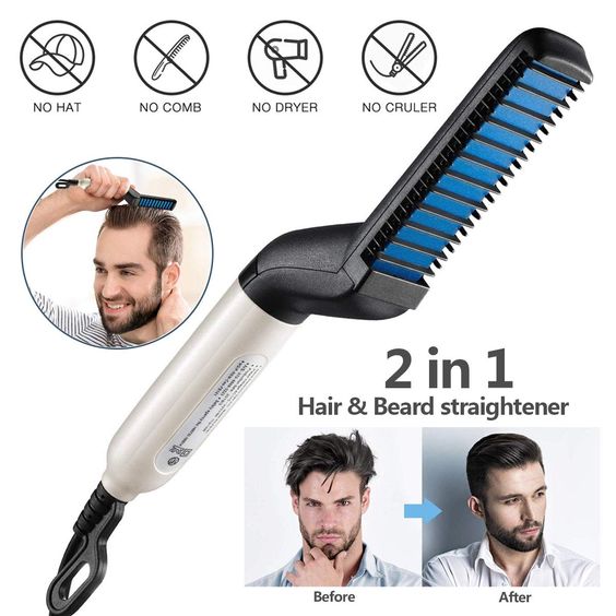 Multifunctional Hair & Beard Straightener Comb Brush Quick Hair Style For Men